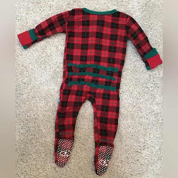 KicKee PANTS Plaid Ruffle Zip Footies | Size 3-6m - Picture 4 of 6